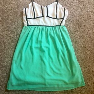 2/$20 Jealous Tomato Green and White Dress